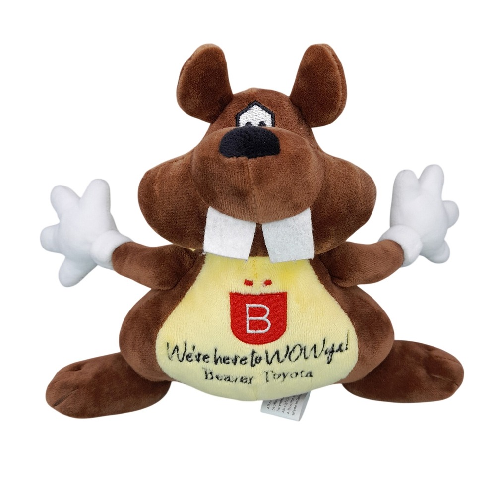 Beaver Toyota Mascot Plush Dobbs Global Brown Yellow We're Here To WOW Ya 6"
